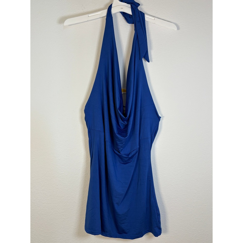 PrettyLittleThing Plus Blue Slinky Cowl Halterneck Bodycon Dress 16 CNB0084 NEW